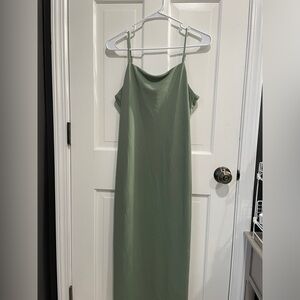 H&M Green Spaghetti Strap Maxi Dress with Side Slit